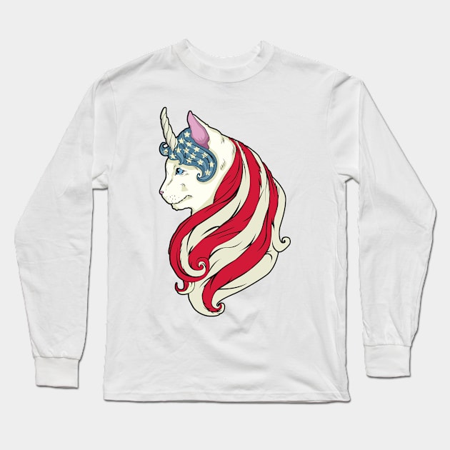 American Independance day Cat Long Sleeve T-Shirt by BOEC Gear